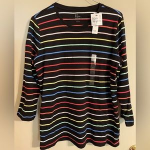 Kim Rogers 3/4 Sleeve Multicolor Striped Black Top